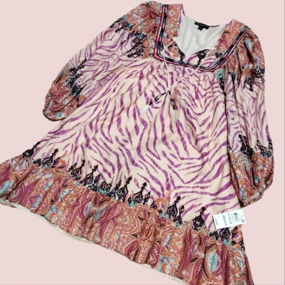 Bohemian Dress Pink Floral Animal Print Dress Sz XL INC. - Picture 4 of 6